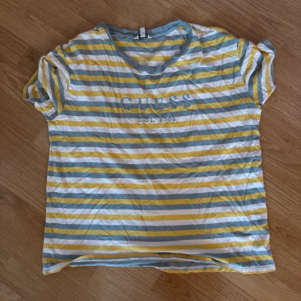 Guess Yellow and Blue Striped Short Sleeve Tee